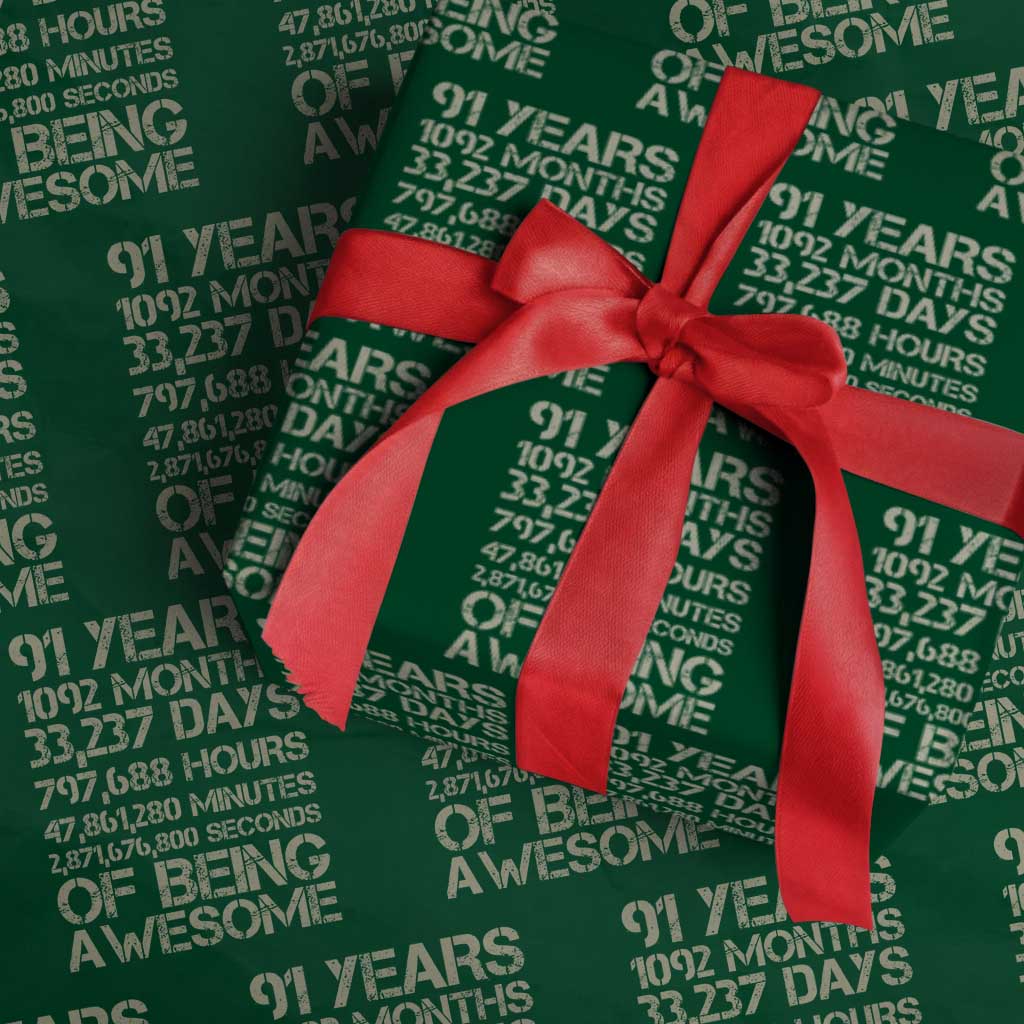 Vintage 91st Milestone Birthday Wrapping Paper Roll 91 Years Of Being Awesome