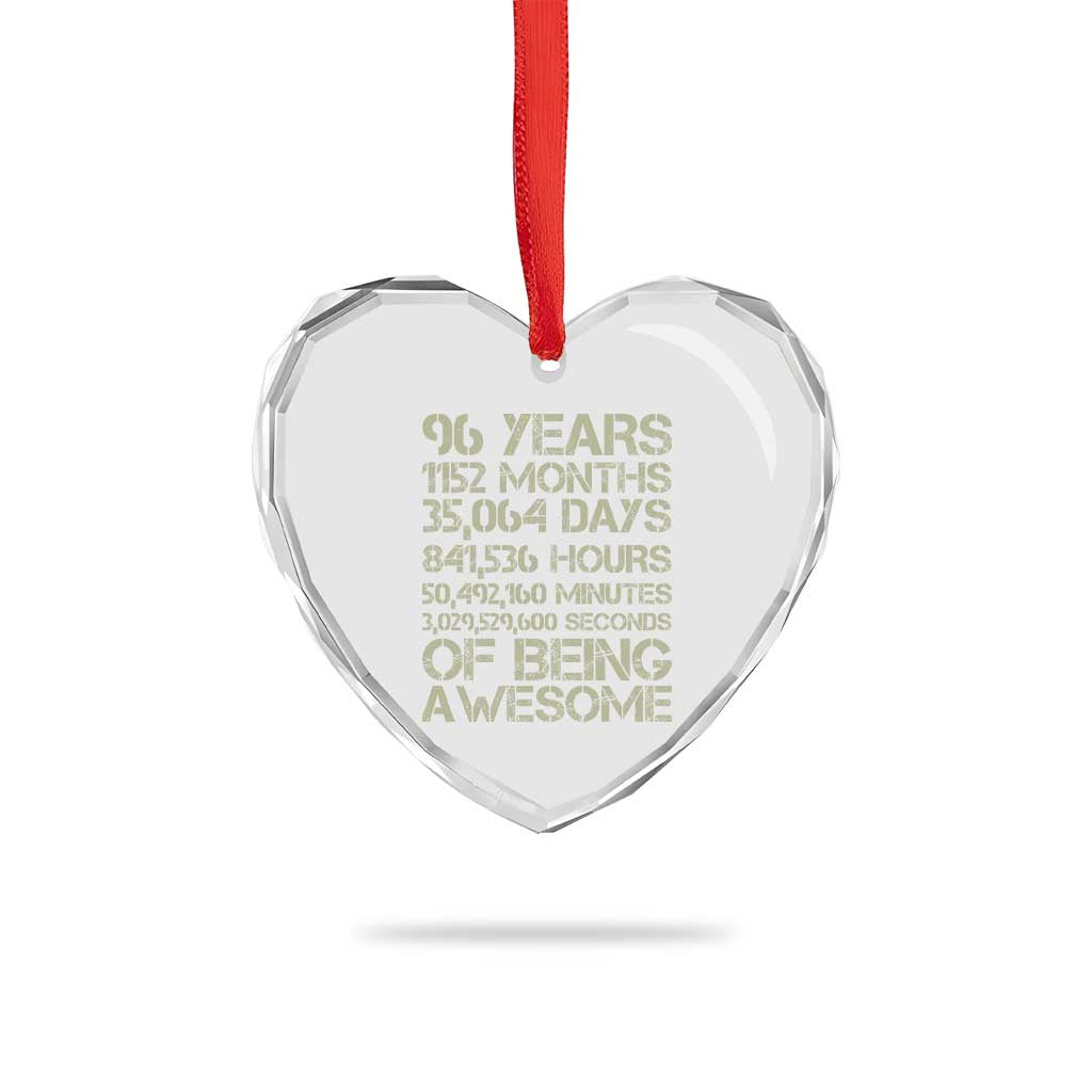 Vintage 96th Milestone Birthday Heart Crystal Glass Ornament 96 Years Of Being Awesome