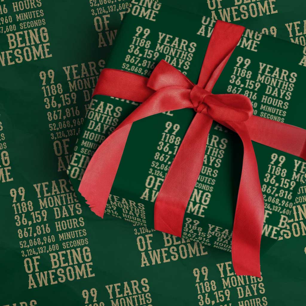 Vintage 99th Birthday Gift Wrapping Paper Roll 99 Years Of Being Awesome