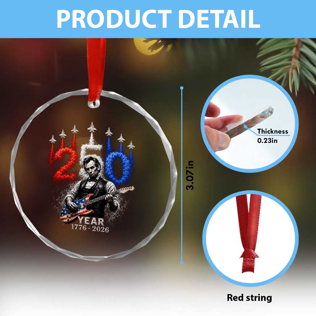 Vintage Abraham Lincoln Abe Lincoln Playing Guitar 250 Years Crystal Glass Ornament 1776 2026 Humor Patriotic TS10 Print Your Wear