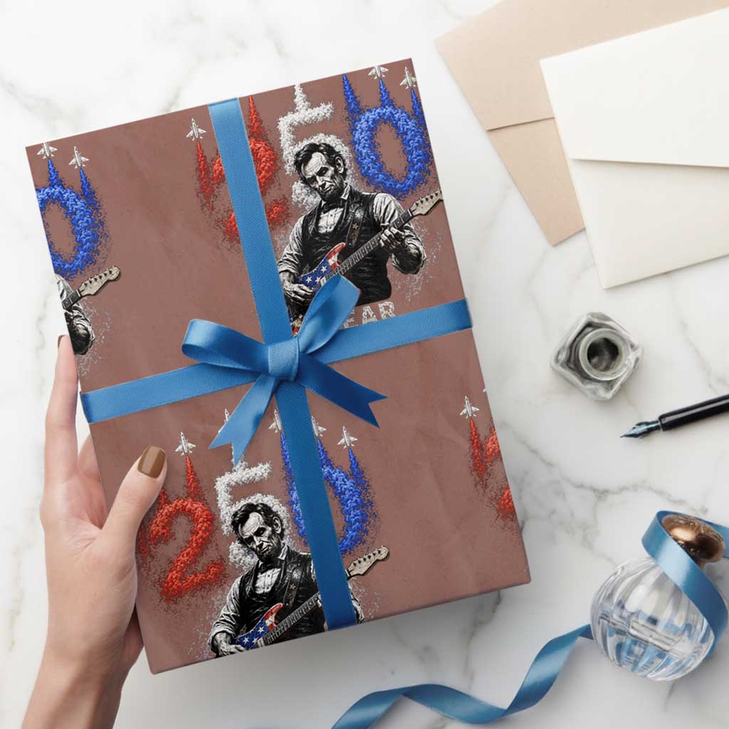 Vintage Abraham Lincoln Abe Lincoln Playing Guitar 250 Years Wrapping Paper Roll 1776 2026 Humor Patriotic TS10 Mocha Print Your Wear