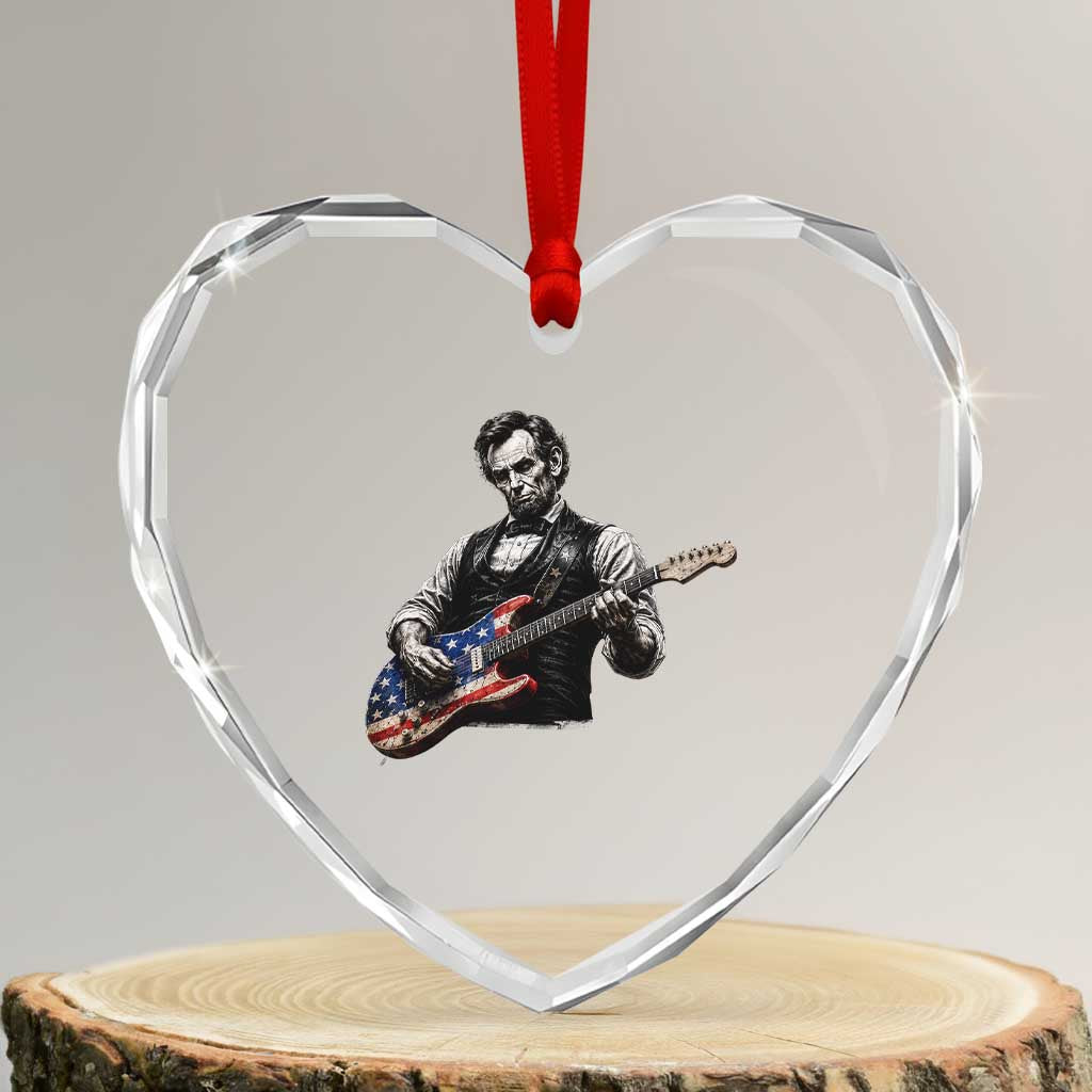 Vintage Abraham Lincoln Abe Lincoln Playing Guitar Heart Crystal Glass Ornament Humor Patriotic TS10 Transparent Glass 3'' Heart Print Your Wear