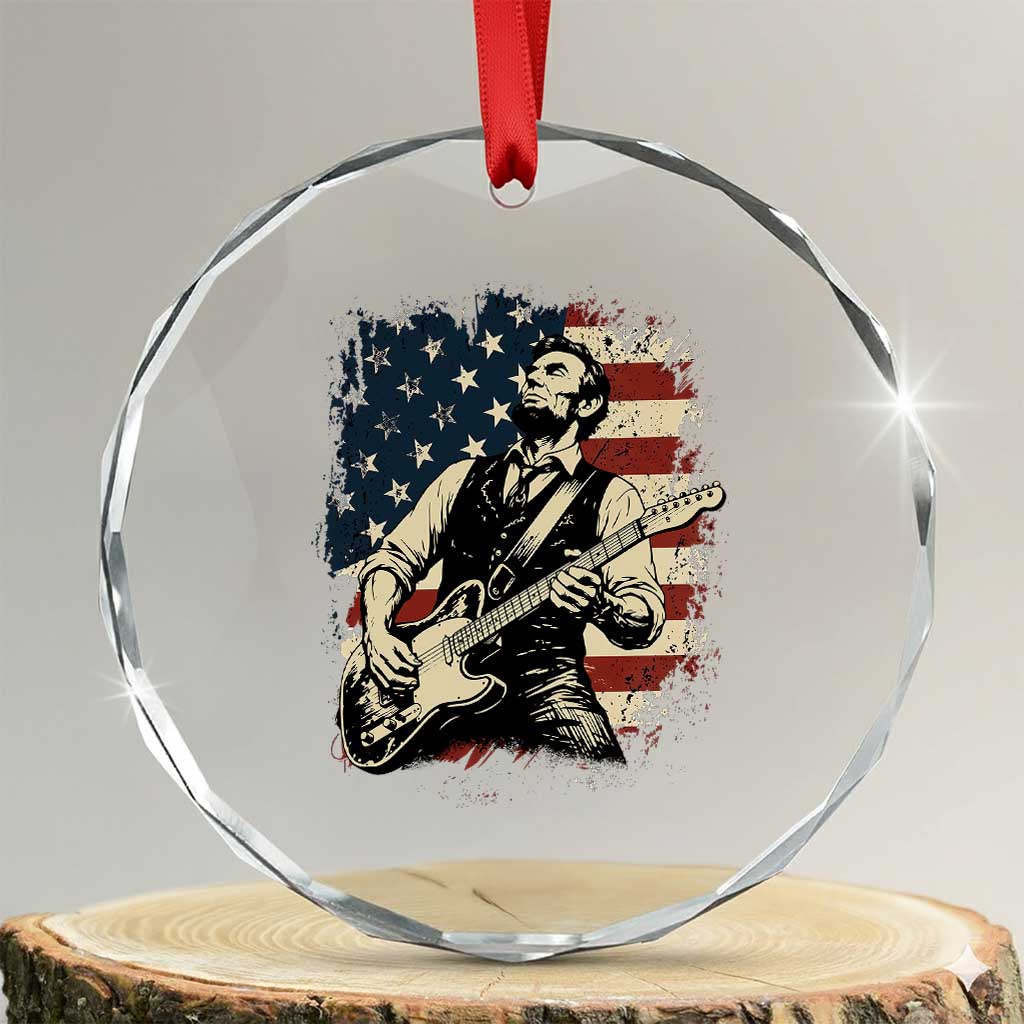 Vintage Abraham Lincoln Playing Electric Guitar Crystal Glass Ornament Patriotic Rocker Gift TS12 Transparent Glass 3'' Circle Print Your Wear