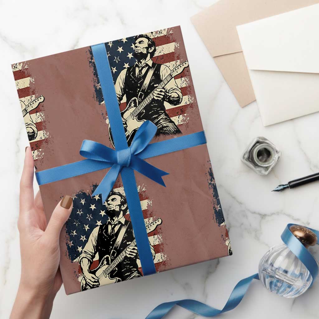 Vintage Abraham Lincoln Playing Electric Guitar Wrapping Paper Roll Patriotic Rocker Gift TS12 Mocha Print Your Wear