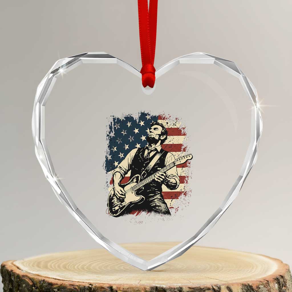 Vintage Abraham Lincoln Playing Electric Guitar Heart Crystal Glass Ornament Patriotic Rocker Gift TS12 Transparent Glass 3'' Heart Print Your Wear