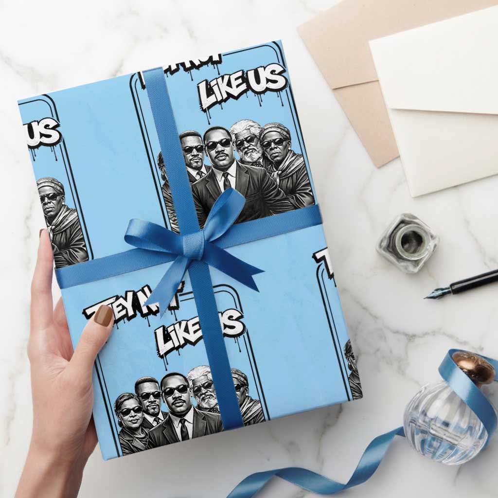 Vintage African American Heroes Wrapping Paper Roll They Not Like Us TS12 Light Blue Print Your Wear