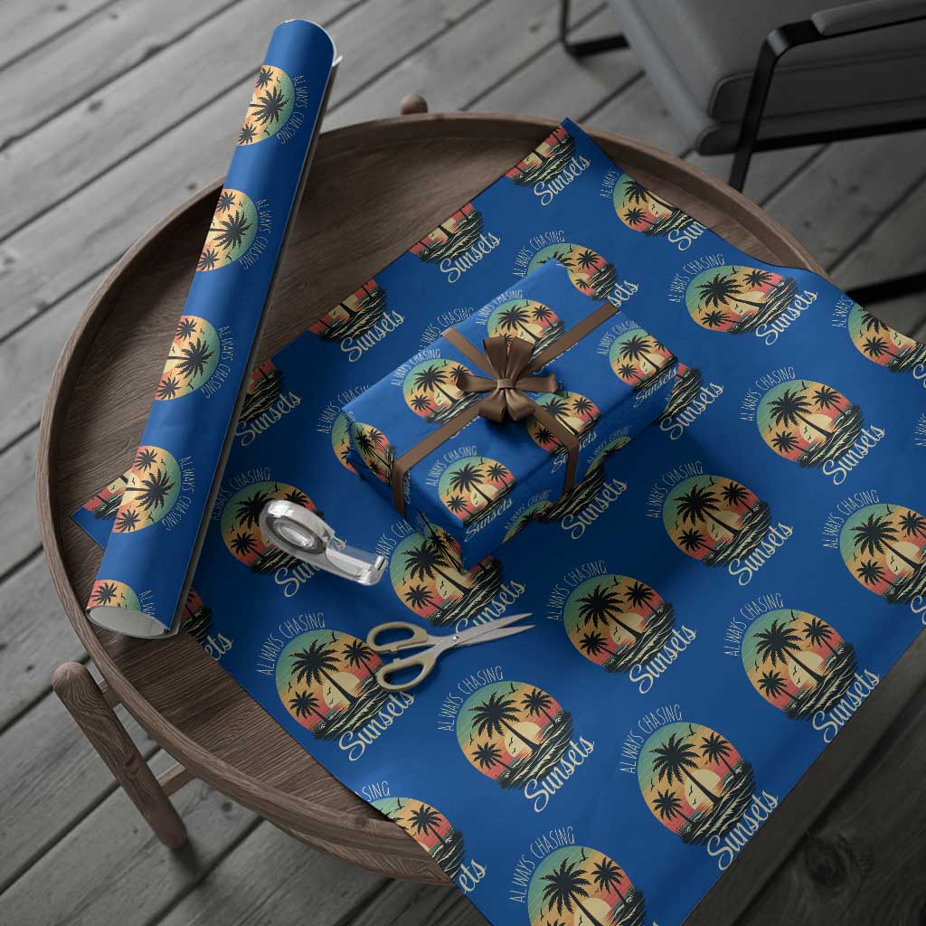 Vintage Always Chasing Sunsets Wrapping Paper Roll Hawaiian Tropical Beach Graphic TS12 Blue Print Your Wear