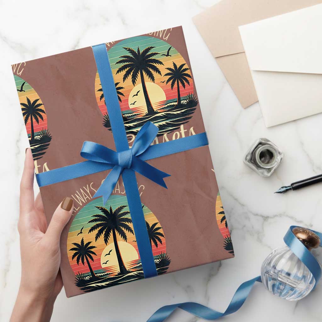 Vintage Always Chasing Sunsets Wrapping Paper Roll Hawaiian Tropical Beach Graphic TS12 Mocha Print Your Wear
