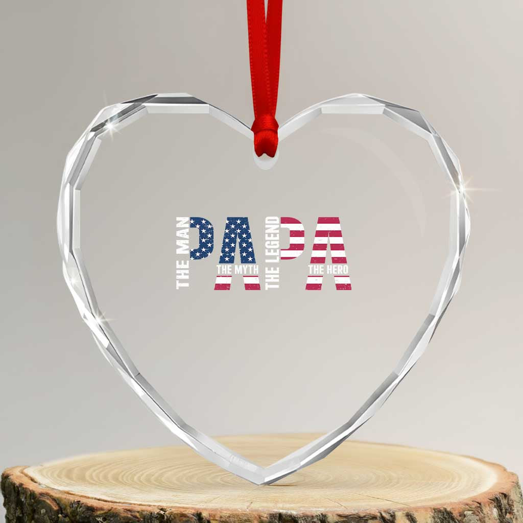 Vintage American Flag Papa The Man The Myth The Legend Heart Crystal Glass Ornament Fathers Day Gift TS12 Transparent Glass 3'' Heart Print Your Wear