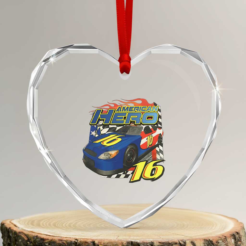 Vintage Americana Speed Legend 16 Tribute Heart Crystal Glass Ornament American Hero #16 Stock Car Memorial - Print Your Wear