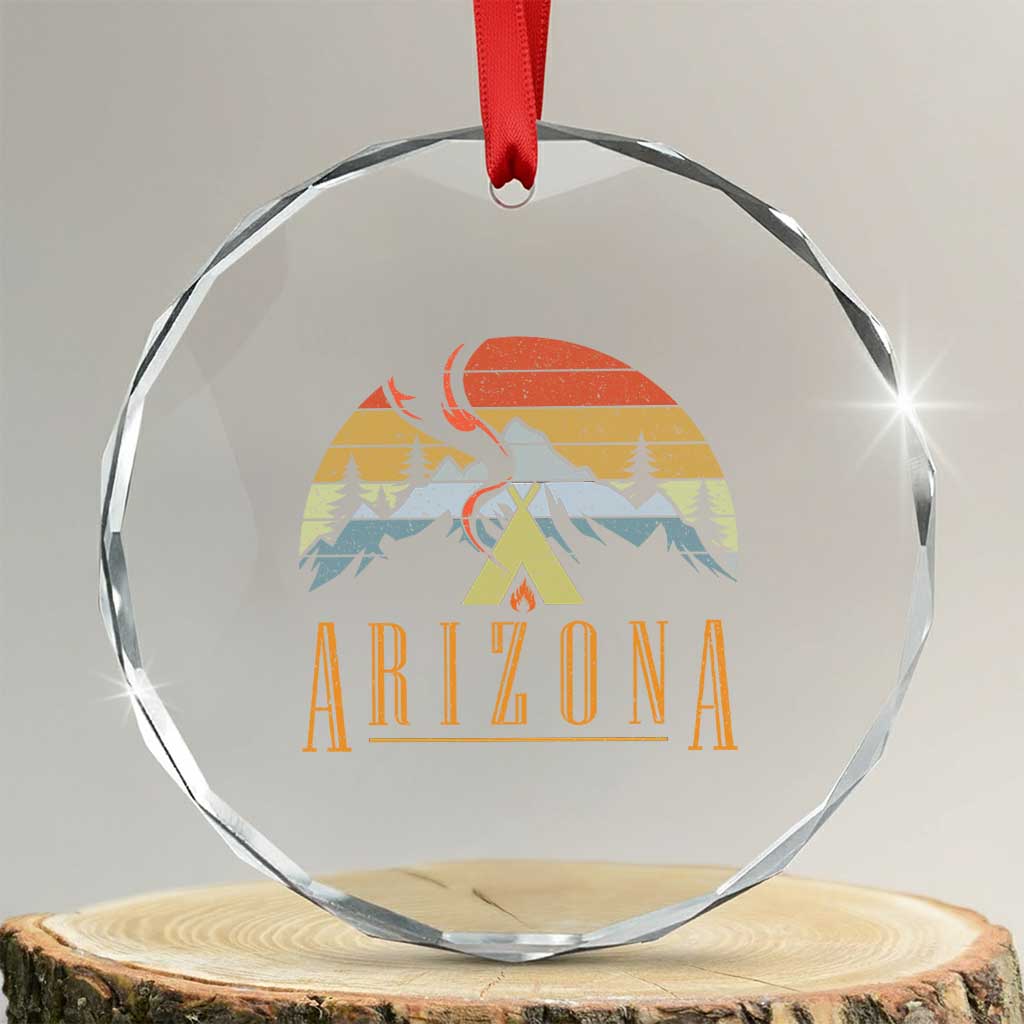 Vintage Arizona Camping Mountain Graphic Crystal Glass Ornament Retro Sunset Wilderness Outdoor Adventure Souvenir TS02 Transparent Glass 3'' Circle Print Your Wear
