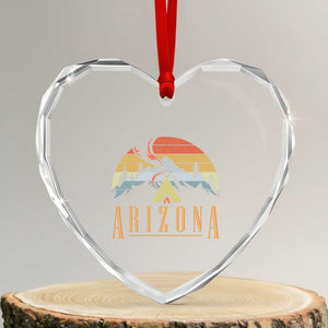 Vintage Arizona Camping Mountain Graphic Heart Crystal Glass Ornament Retro Sunset Wilderness Outdoor Adventure Souvenir