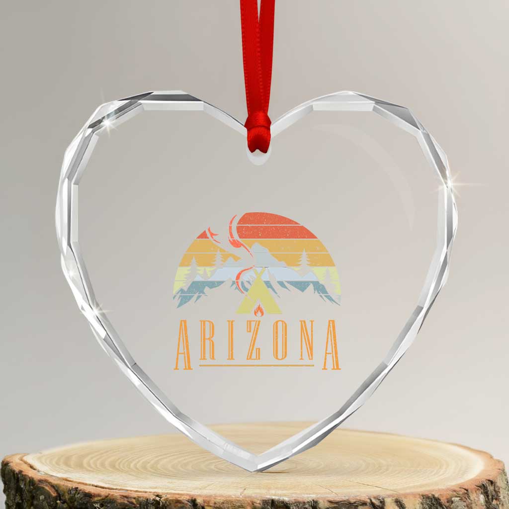 Vintage Arizona Camping Mountain Graphic Heart Crystal Glass Ornament Retro Sunset Wilderness Outdoor Adventure Souvenir TS02 Transparent Glass 3'' Heart Print Your Wear