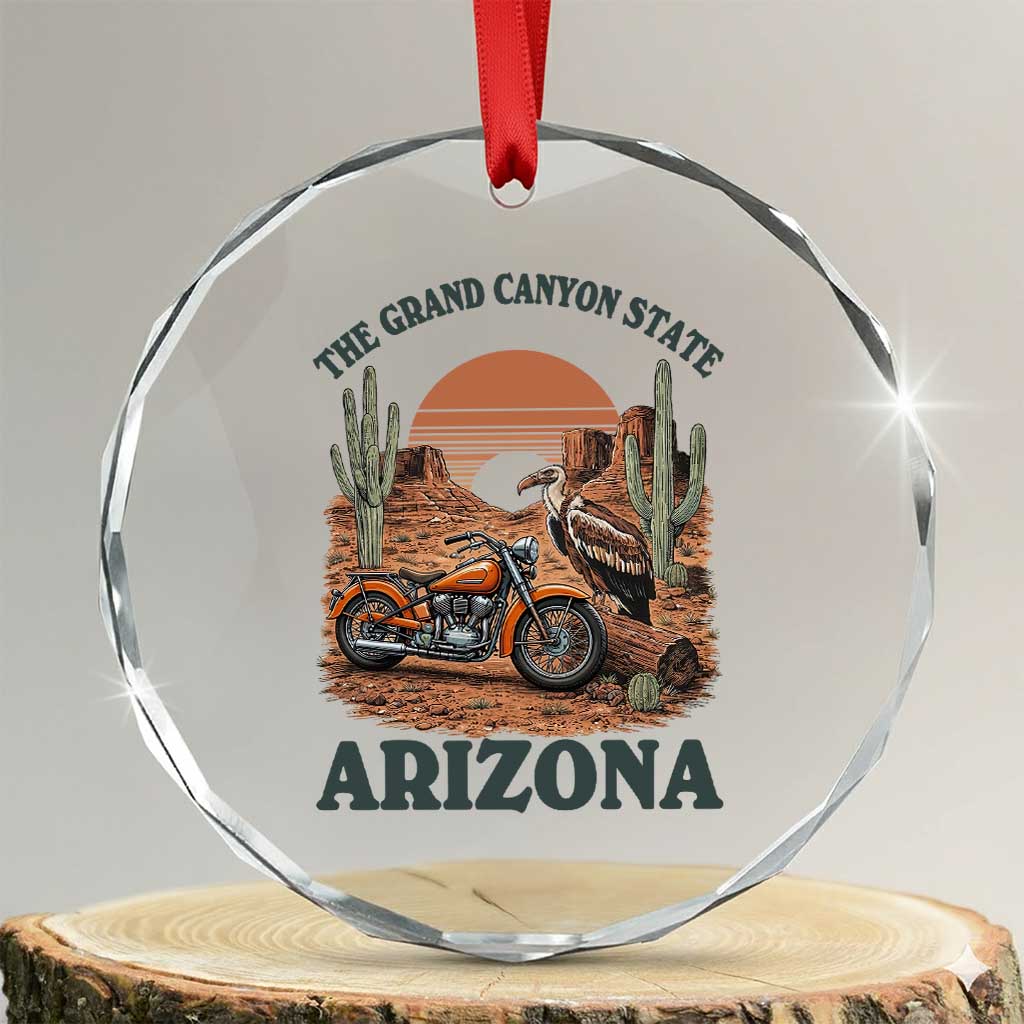 Vintage Arizona Motorcycle Rider Crystal Glass Ornament Desert Cactus Grand Canyon State TS12 Transparent Glass 3'' Circle Print Your Wear