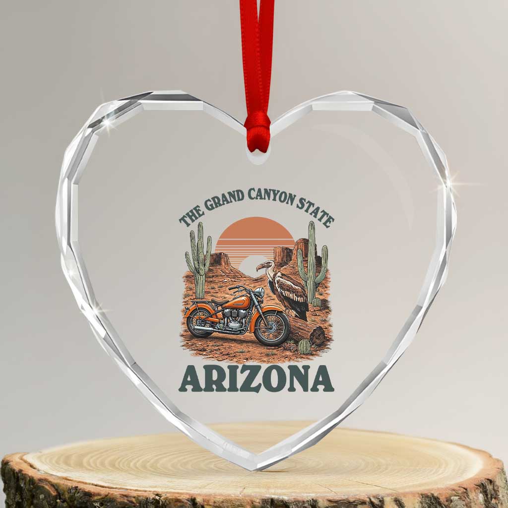 Vintage Arizona Motorcycle Rider Heart Crystal Glass Ornament Desert Cactus Grand Canyon State TS12 Transparent Glass 3'' Heart Print Your Wear