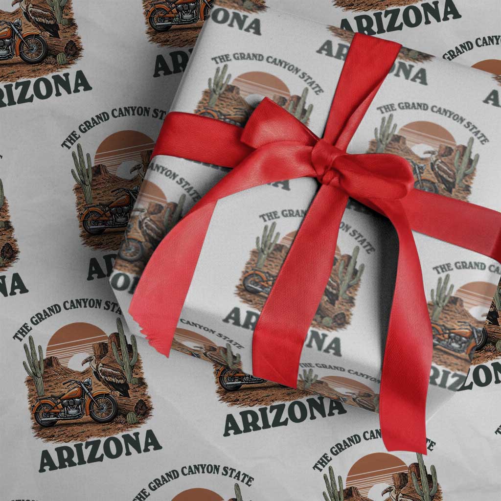 Vintage Arizona Motorcycle Rider Wrapping Paper Roll Desert Cactus Grand Canyon State TS12 White Print Your Wear