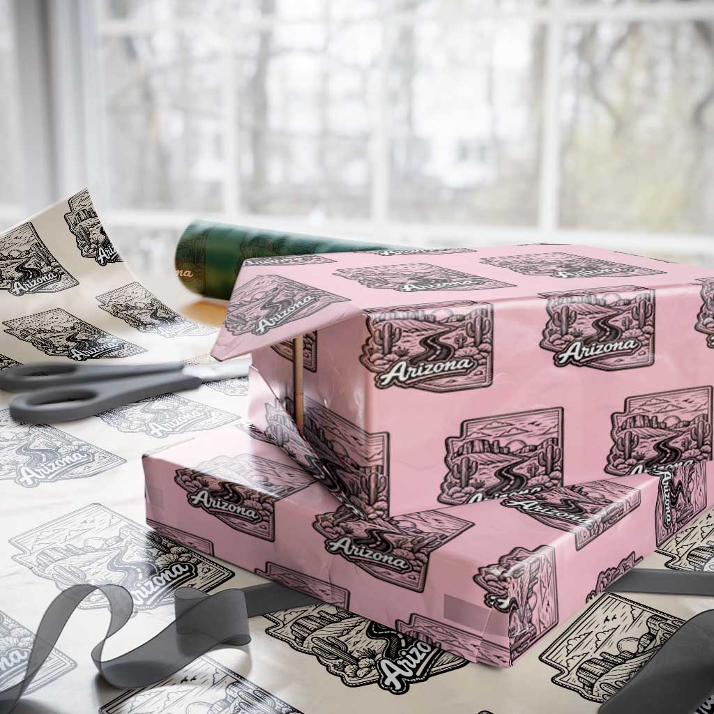 Vintage Arizona Pride Wrapping Paper Roll Cactus Desert Western Landscape TS12 Light Pink Print Your Wear