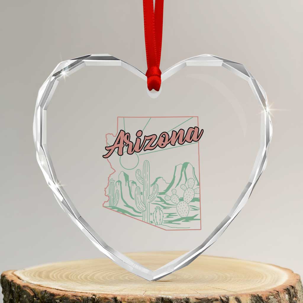 Vintage Arizona State Outline Desert Sunset Graphic Heart Crystal Glass Ornament Retro Southwest Saguaro Cactus Travel Souvenir TS02 Transparent Glass 3'' Heart Print Your Wear