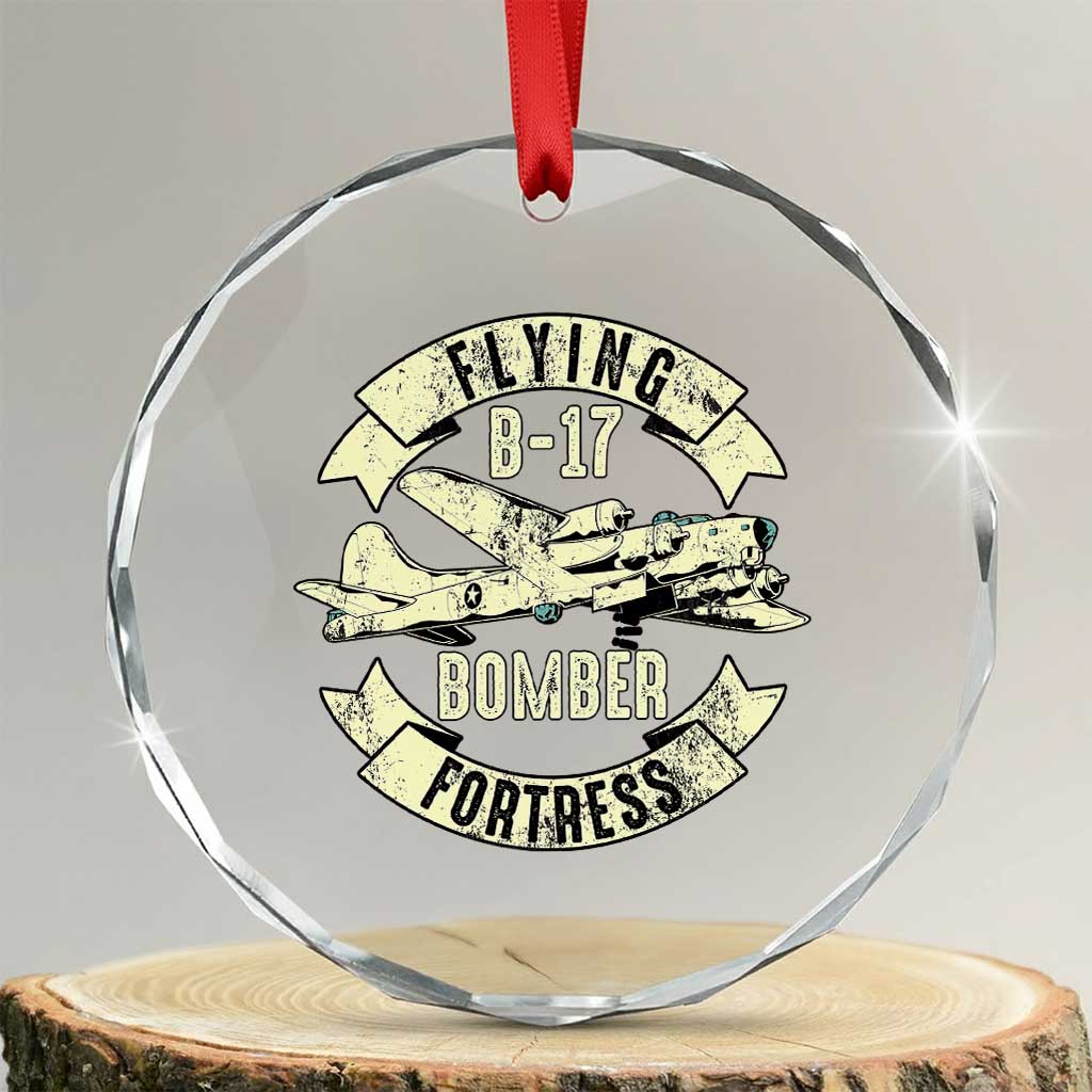 Vintage B-17 Bomber WW2 Aircraft Crystal Glass Ornament Plane Aviation Fighter Airplane Retro Grunge TS02 Transparent Glass 3'' Circle Print Your Wear