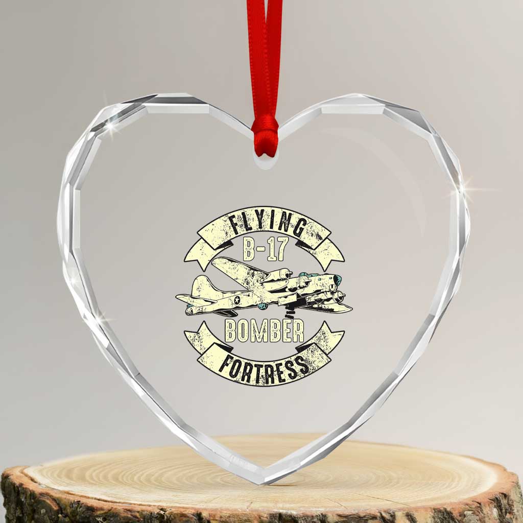 Vintage B-17 Bomber WW2 Aircraft Heart Crystal Glass Ornament Plane Aviation Fighter Airplane Retro Grunge TS02 Transparent Glass 3'' Heart Print Your Wear
