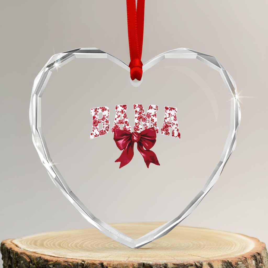 Vintage Bama Coquette Bow Heart Crystal Glass Ornament Retro Varsity Alabama Football Lover AL State TS10 Transparent Glass 3'' Heart Print Your Wear