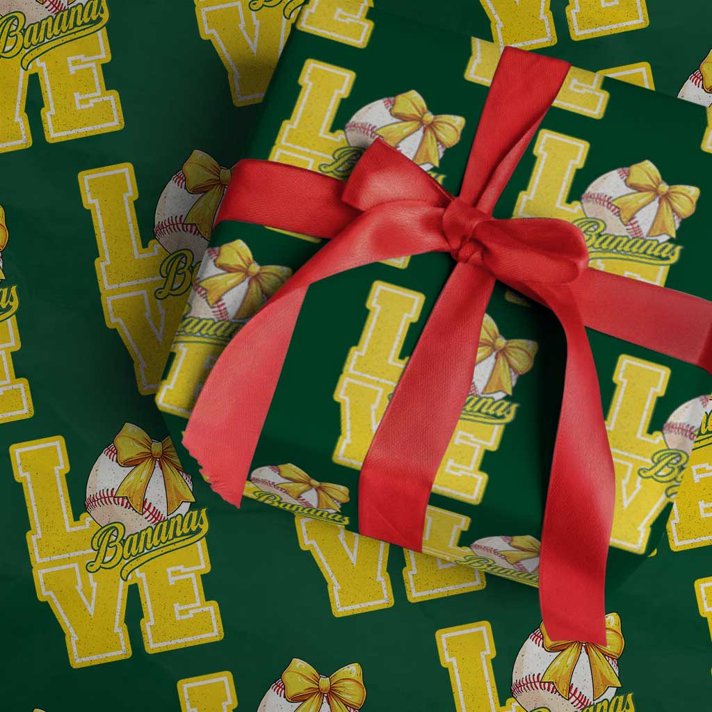 Vintage Banana Coquette Bow Wrapping Paper Roll LOVE Baseball Fan Sport Lover TS02 Green Print Your Wear