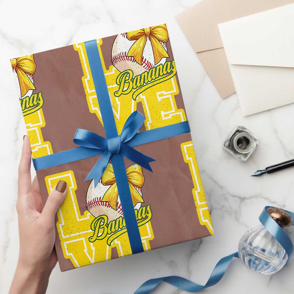 Vintage Banana Coquette Bow Wrapping Paper Roll LOVE Baseball Fan Sport Lover TS02 Mocha Print Your Wear