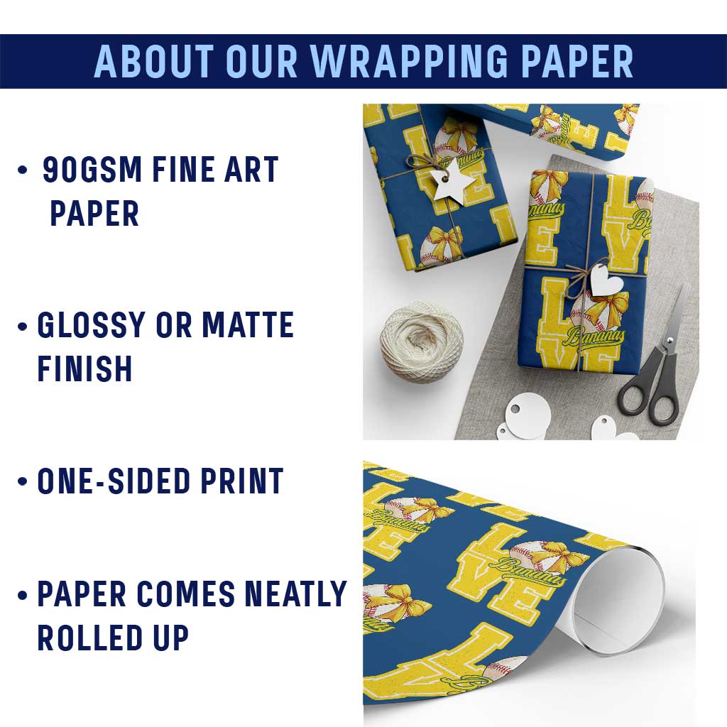 Vintage Banana Coquette Bow Wrapping Paper Roll LOVE Baseball Fan Sport Lover TS02 Print Your Wear
