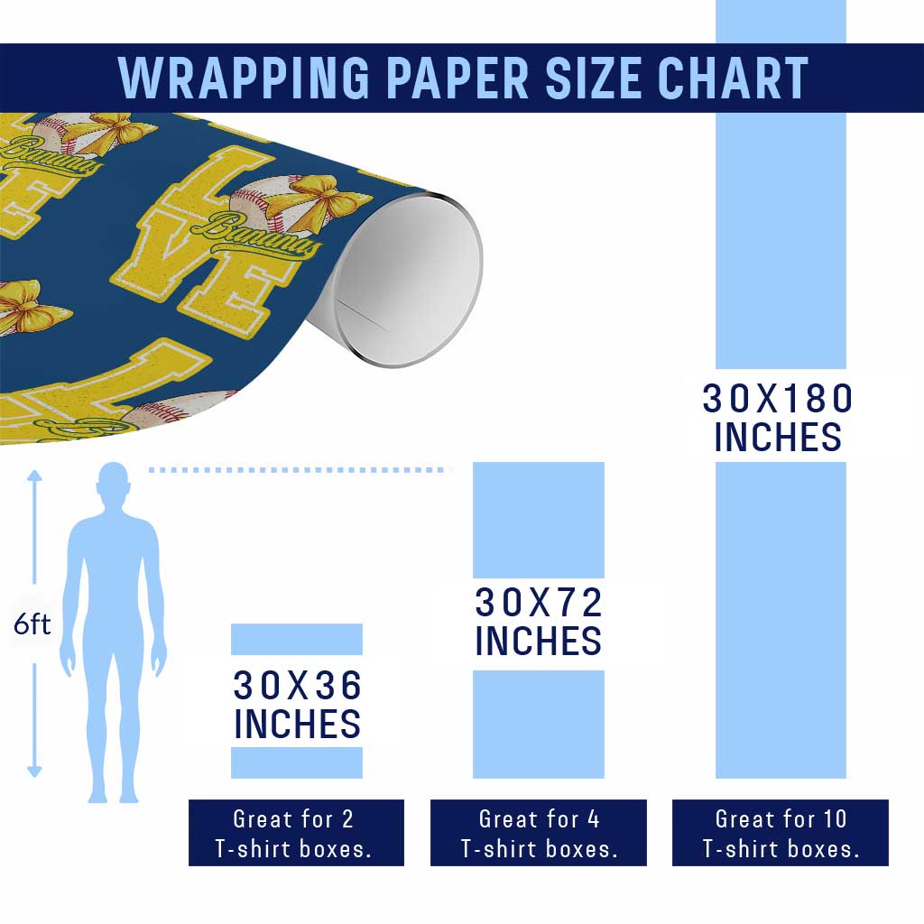 Vintage Banana Coquette Bow Wrapping Paper Roll LOVE Baseball Fan Sport Lover TS02 Print Your Wear