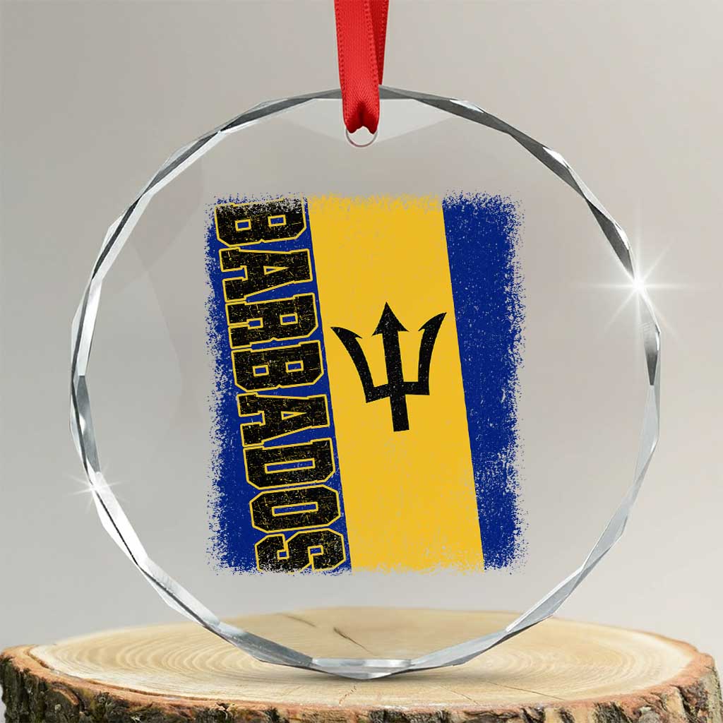 Vintage Barbados Flag Crystal Glass Ornament Distressed Patriotic Caribbean Island Barbadian Pride Heritage Gift TS10 Transparent Glass 3'' Circle Print Your Wear