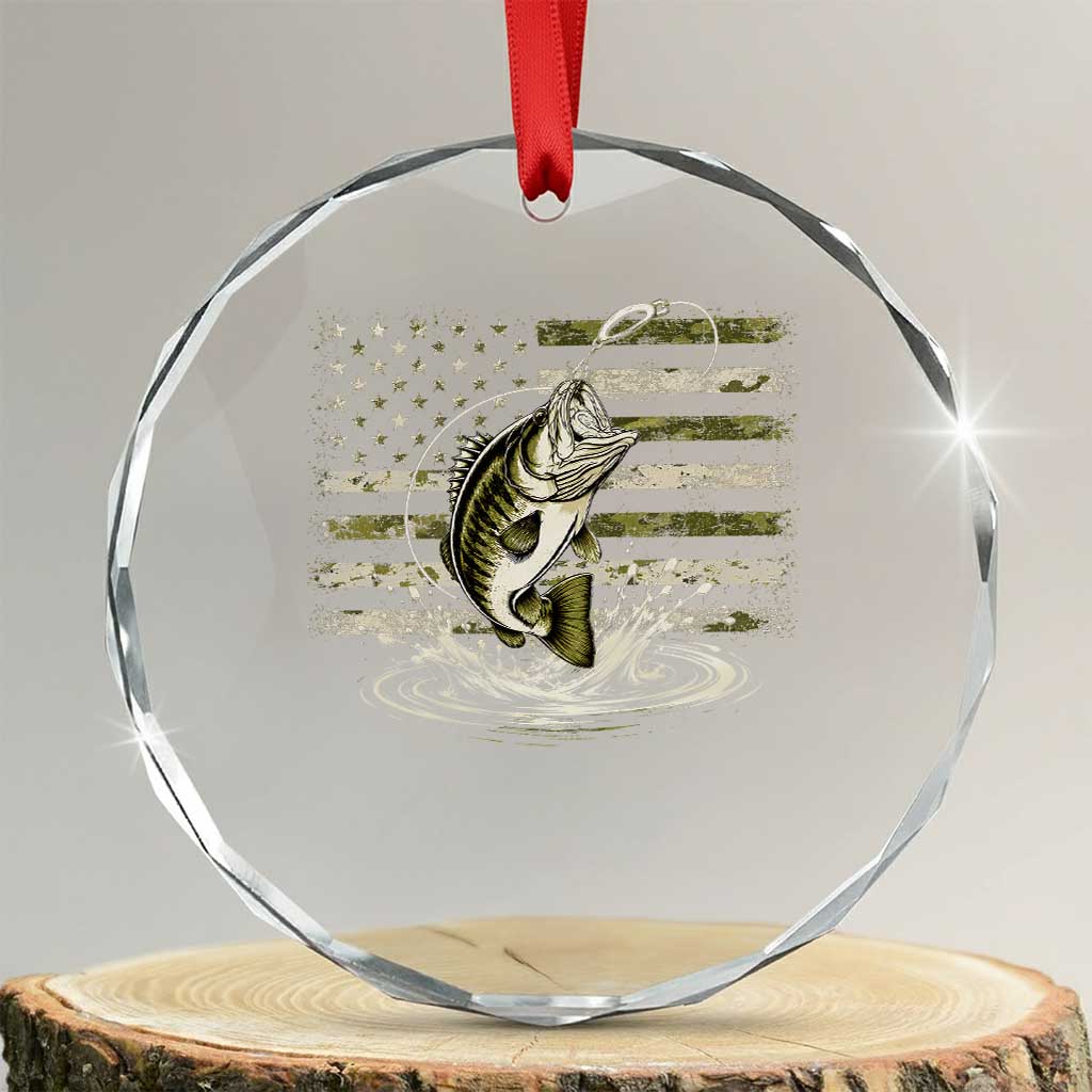 Vintage Bass Fishing Camouflage Crystal Glass Ornament Patriotic Largemouth Bass Angler Fishing Lovers Fisherman Camo US Flag TS10 Transparent Glass 3'' Circle Print Your Wear