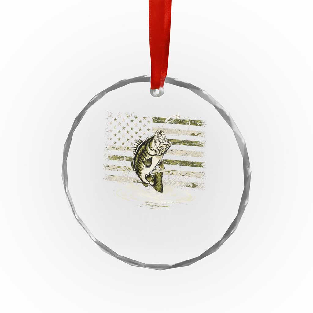 Vintage Bass Fishing Camouflage Crystal Glass Ornament Patriotic Largemouth Bass Angler Fishing Lovers Fisherman Camo US Flag