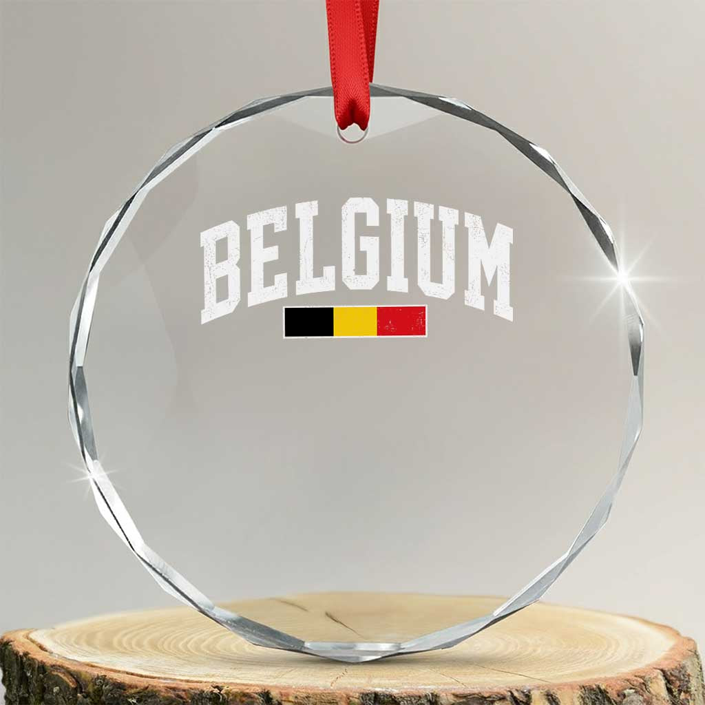 Vintage Belgium Flag Graphic Crystal Glass Ornament Belgian Pride Patriotic Gift TS10 Transparent Glass 3'' Circle Print Your Wear
