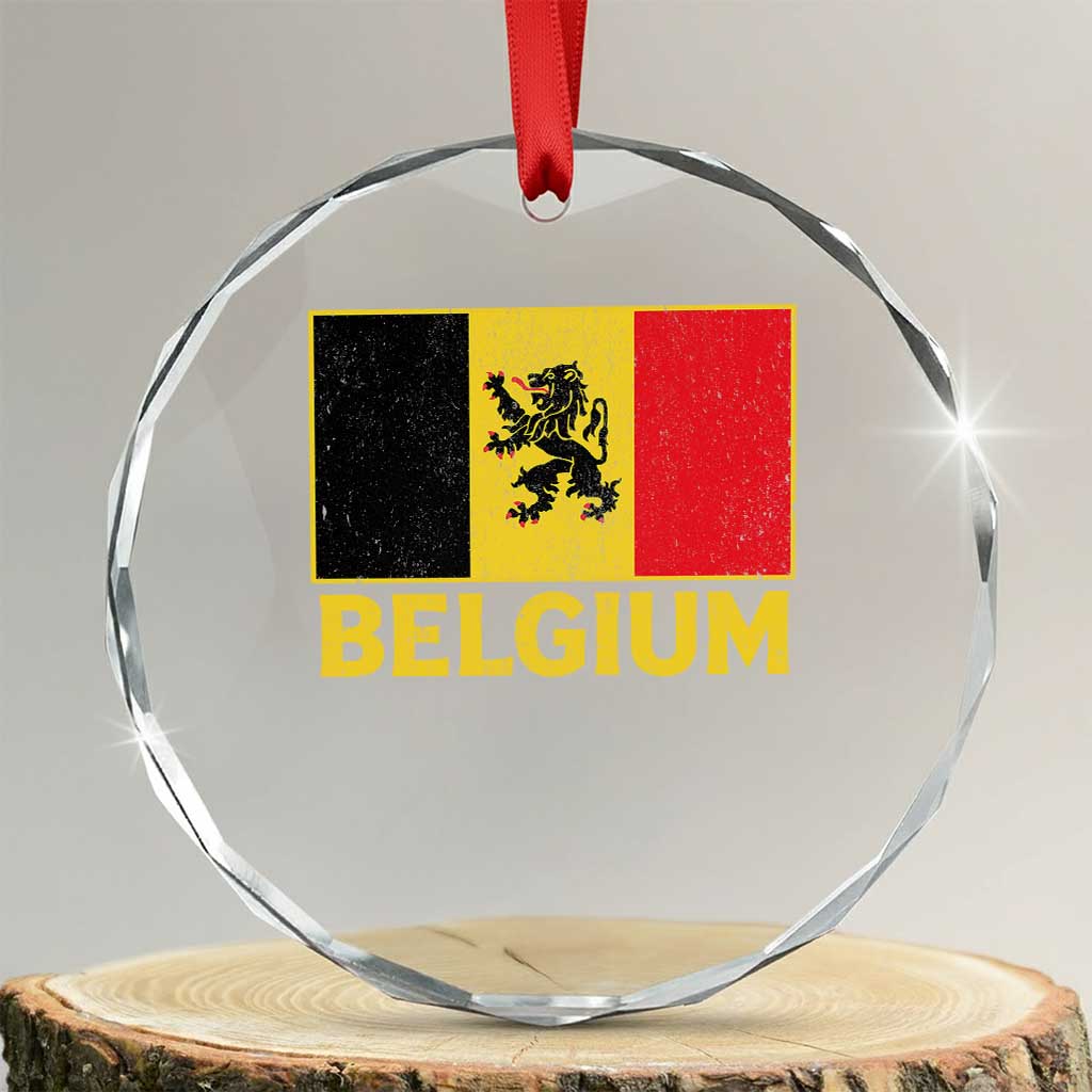 Vintage Belgium Soccer Flag with Lion Graphic Crystal Glass Ornament Belgian Football Pride Gift for Fans TS10 Transparent Glass 3'' Circle Print Your Wear
