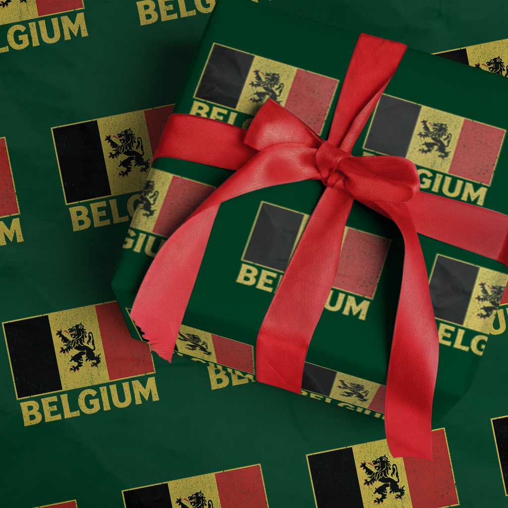Vintage Belgium Soccer Flag with Lion Graphic Wrapping Paper Roll Belgian Football Pride Gift for Fans TS10 Green Print Your Wear