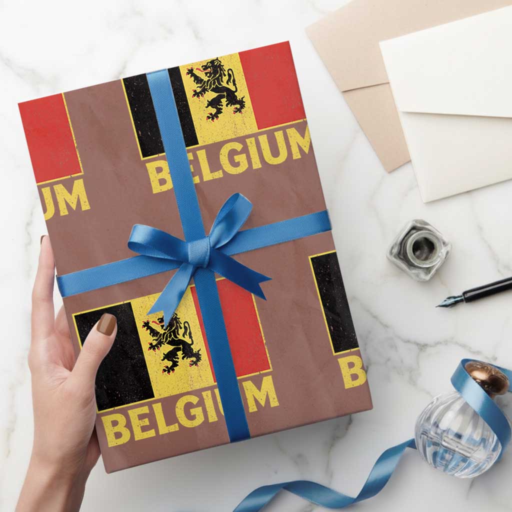 Vintage Belgium Soccer Flag with Lion Graphic Wrapping Paper Roll Belgian Football Pride Gift for Fans TS10 Mocha Print Your Wear