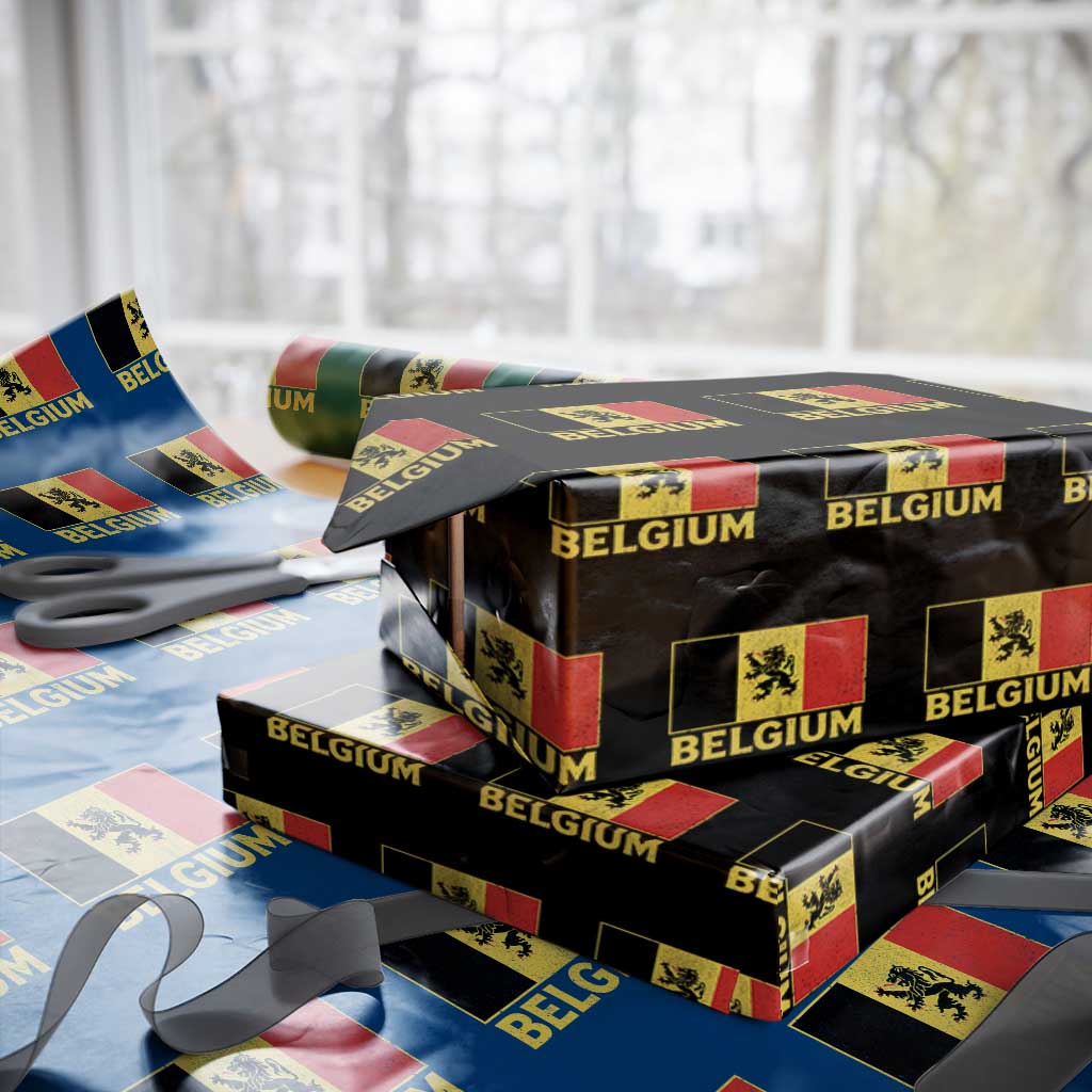 Vintage Belgium Soccer Flag with Lion Graphic Wrapping Paper Roll Belgian Football Pride Gift for Fans TS10 Black Print Your Wear