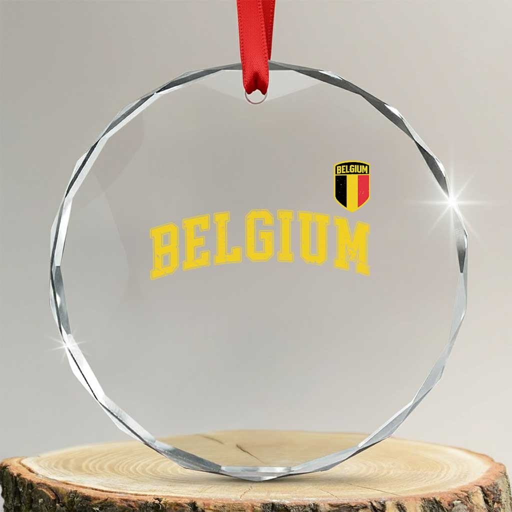 Vintage Belgium Varsity Style Distressed Graphic Crystal Glass Ornament Classic Collegiate Belgian Pride TS02 Transparent Glass 3'' Circle Print Your Wear