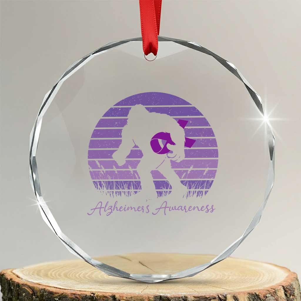 Vintage Bigfoot Alzheimers Awareness Crystal Glass Ornament Purple Ribbon Support Graphic TS12 Transparent Glass 3'' Circle Print Your Wear