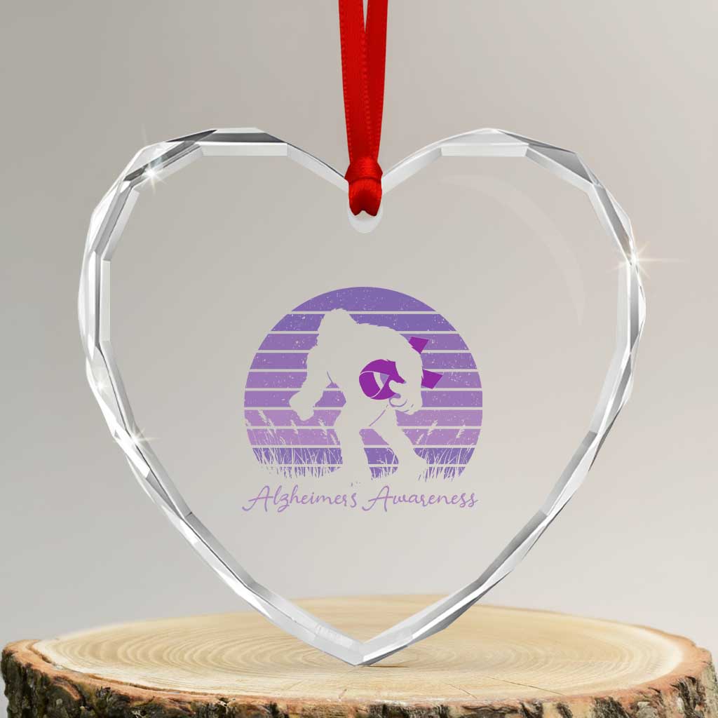 Vintage Bigfoot Alzheimers Awareness Heart Crystal Glass Ornament Purple Ribbon Support Graphic TS12 Transparent Glass 3'' Heart Print Your Wear