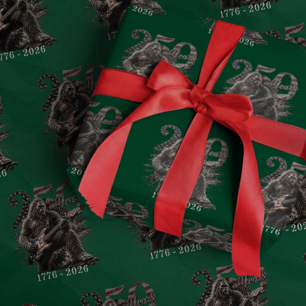 Vintage Bigfoot Playing Guitar 250 Years Wrapping Paper Roll 1776 2026 Bigfoot Patriotic USA Flag Sasquatch TS10 Green Print Your Wear