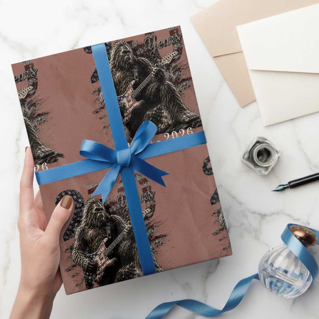 Vintage Bigfoot Playing Guitar 250 Years Wrapping Paper Roll 1776 2026 Bigfoot Patriotic USA Flag Sasquatch TS10 Mocha Print Your Wear