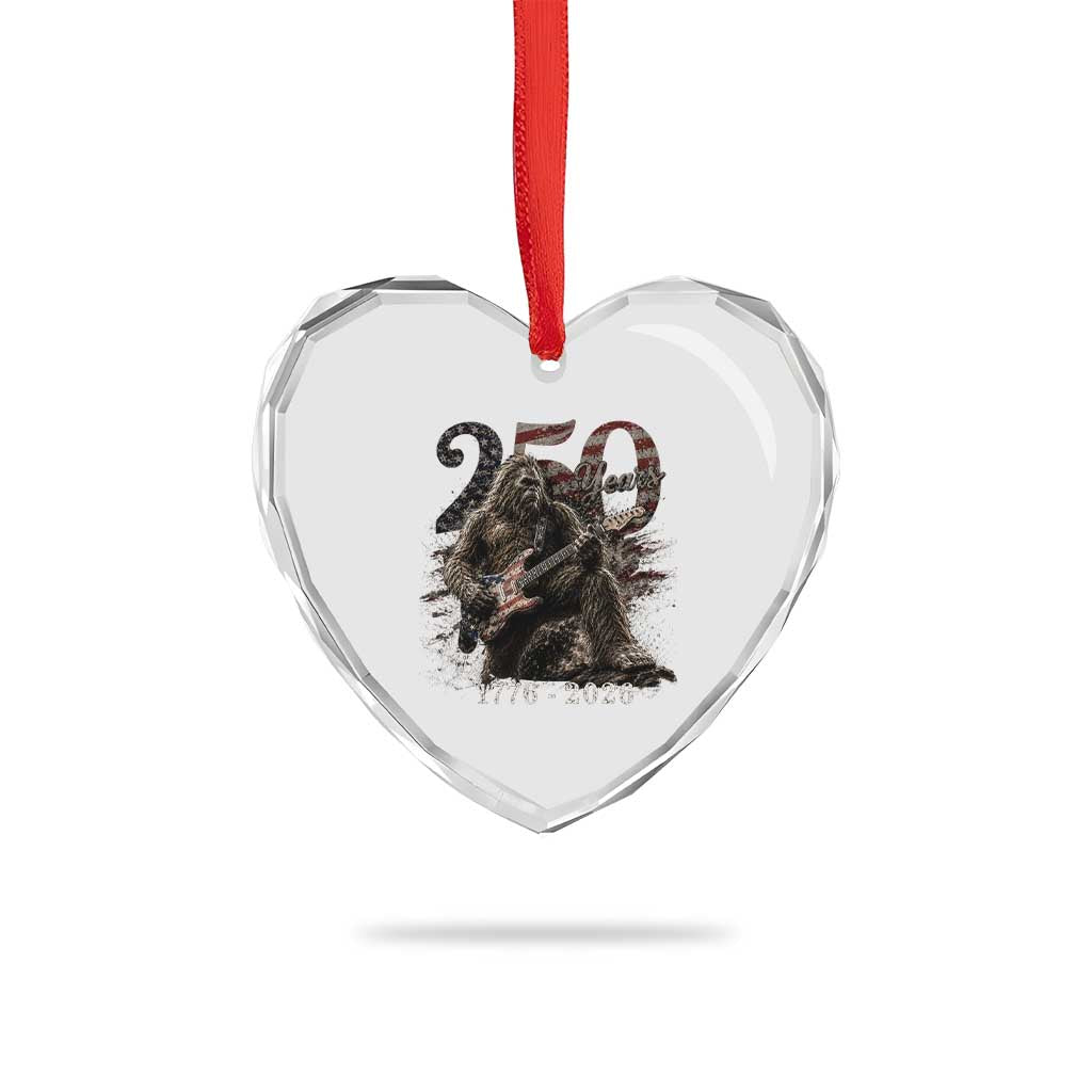 Vintage Bigfoot Playing Guitar 250 Years Heart Crystal Glass Ornament 1776 2026 Bigfoot Patriotic USA Flag Sasquatch TS10 Print Your Wear