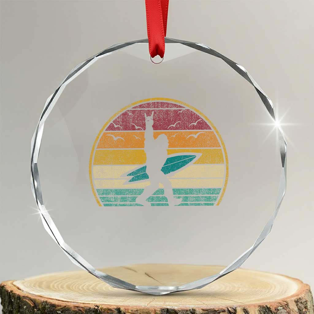 Vintage Bigfoot Surfing Crystal Glass Ornament Sasquatch Beach Vacation Retro Surf Sun Shaka TS10 Transparent Glass 3'' Circle Print Your Wear