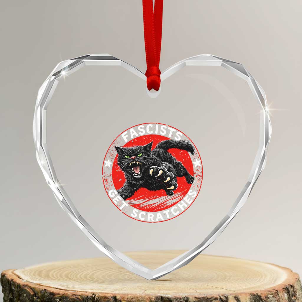 Vintage Black Cat Against Fascists Heart Crystal Glass Ornament TS10 Transparent Glass 3'' Heart Print Your Wear