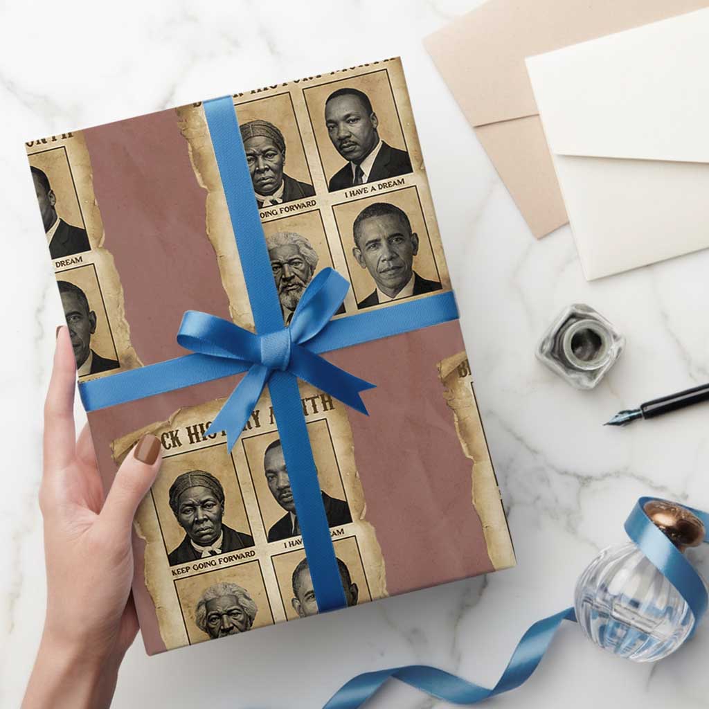 Vintage Black History Heroes Wrapping Paper Roll Strong Black Pride TS12 Mocha Print Your Wear
