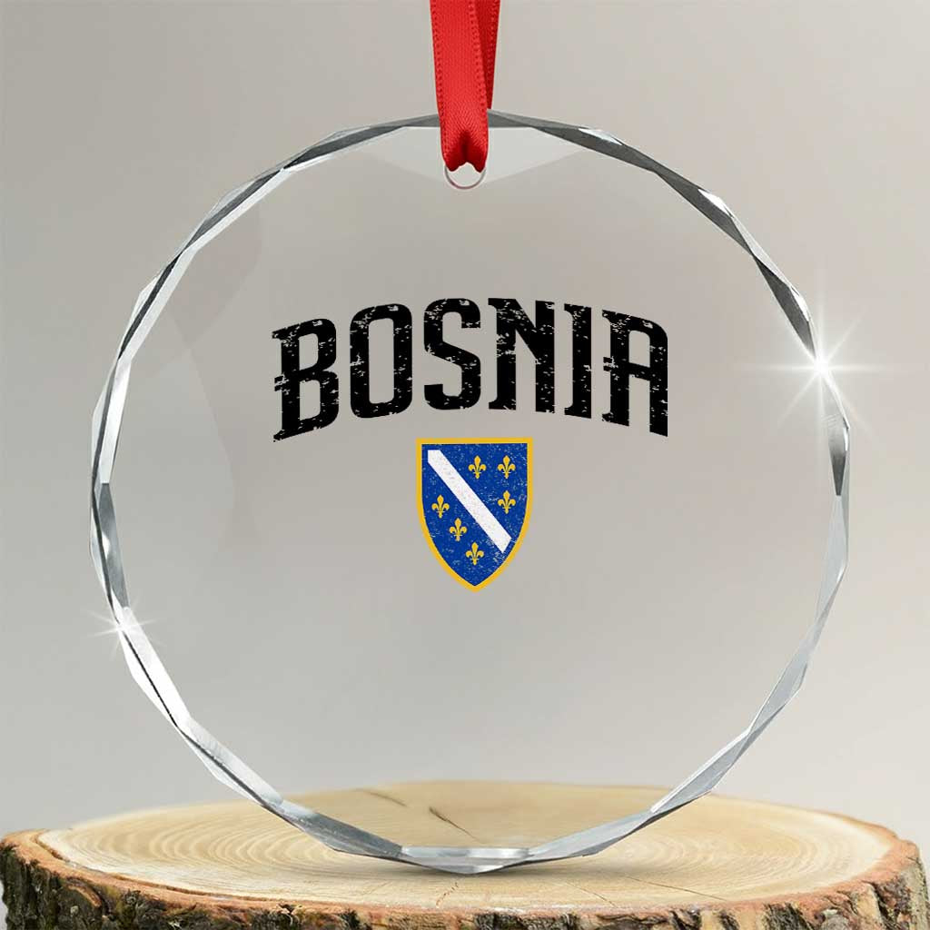 Vintage Bosnia Coat of Arms Minimalist Crystal Glass Ornament Golden Lily Heritage Shield Graphic TS02 Transparent Glass 3'' Circle Print Your Wear