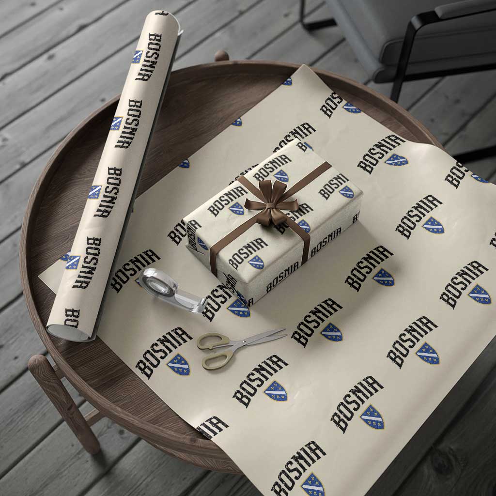 Vintage Bosnia Coat of Arms Minimalist Wrapping Paper Roll Golden Lily Heritage Shield Graphic