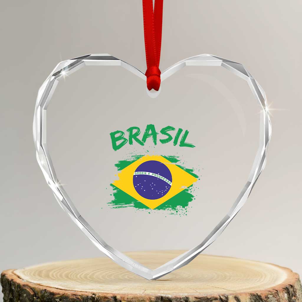 Vintage Brasil Flag Heart Crystal Glass Ornament Brazilian Heritage Pride TS12 Transparent Glass 3'' Heart Print Your Wear