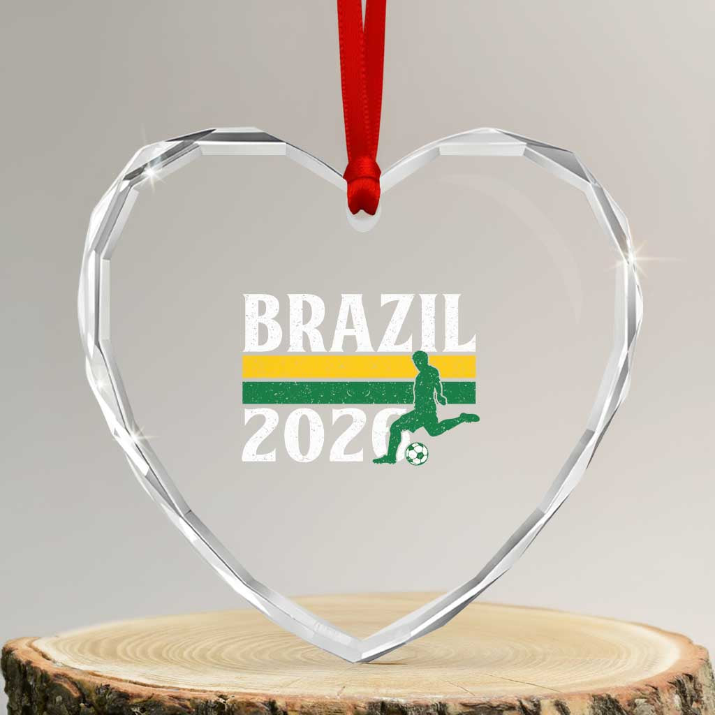 Vintage Brazil 2026 Soccer Player Heart Crystal Glass Ornament Retro Brasil Futbol Football Fans Sports Lover